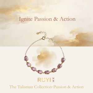 RUYI Jewelry Fire Element bracelet crafted from hulu-shaped purple amethyst crystal beads. Symbolizes passion and spiritual clarity in Chinese tradition.