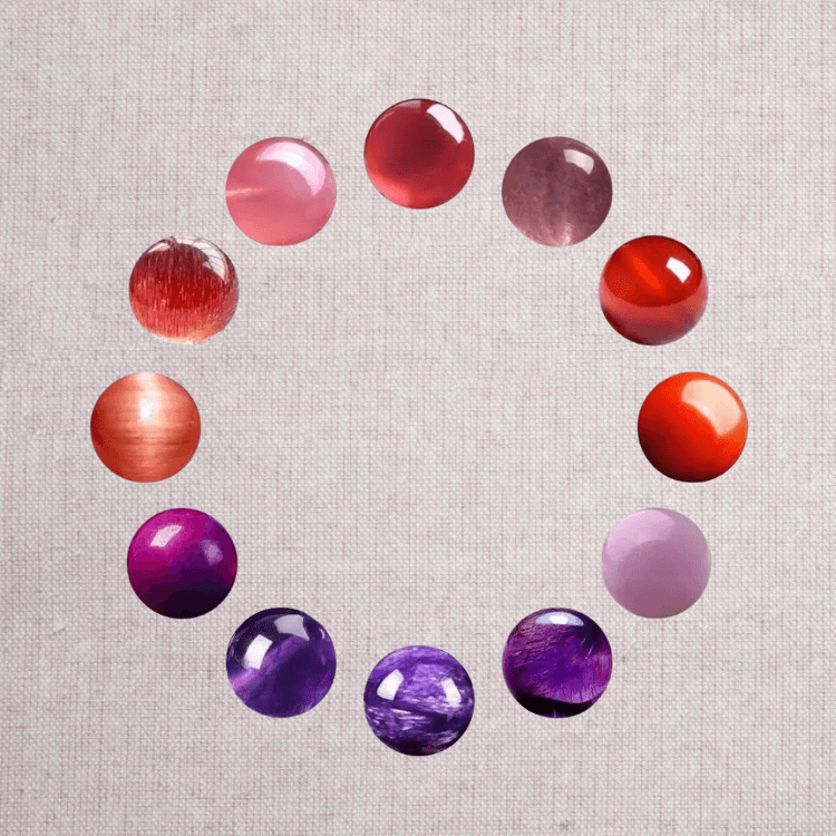 RUYI Jewelry Fire element gemstones, South Red Agate and amethyst beads symbolizing warmth and passion