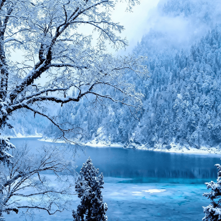RUYI Jewelry Water element inspiration, snow-covered winter lake symbolizing calm and restoration