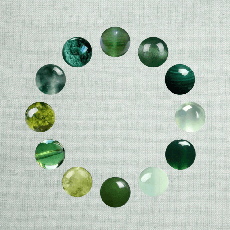 RUYI Jewelry Wood element gemstones, green Hetian Jade and jadeite beads symbolizing steady growth